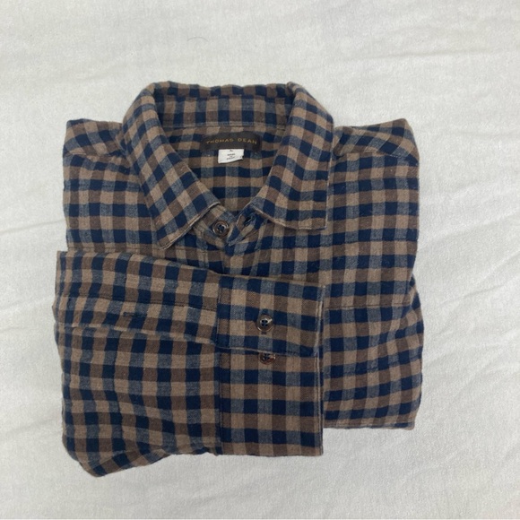 Thomas Dean Mens Padded Plaid Shirt Jacket Navy Front Button Closure - Picture 12 of 15